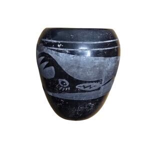 Native American Santa Clara Blackware Avanyu Sgraffito Pottery Jar Unsigned 5"